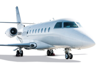 White modern corporate business jet isolated on transparent background