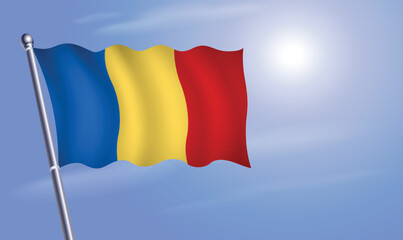 Romania flag against a blue sky