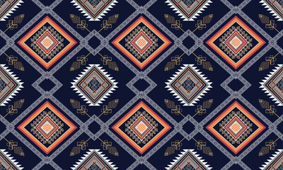 Abstract geometric ethnic pattern design for clothing, fabric, background, wallpaper, wrapping, batik. Knitwear, Pixel pattern, Embroidery style. Tribal vector texture.