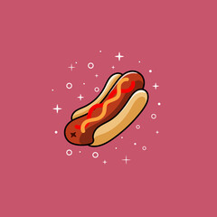 Hotdog with sparkling stars cartoon