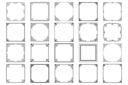 Set of decorative Isolated icon frames. Retro ornamental frame, vintage rectangle ornaments & ornate border. Decorative wedding frames, antique museum picture borders or deco divider. vector art