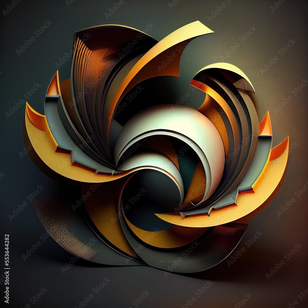 Poster a very abstract art work with a spiral design on it's side. generative ai