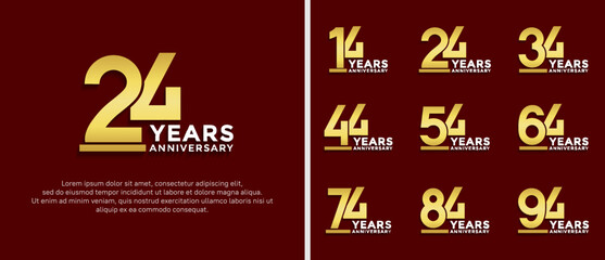 Naklejka premium set of anniversary logo style golden color on red background for celebration