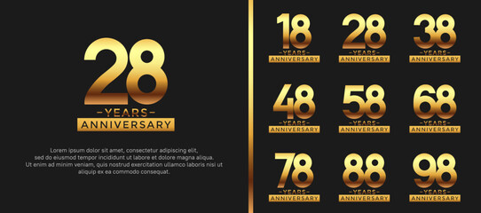 set of anniversary logo style golden color on black background for celebration