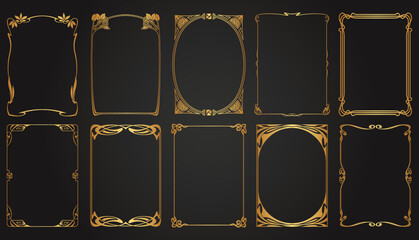 Luxury decorative golden vintage calligraphic frames. Retro elegant ornamental frame, ornaments. Wedding frame, invitation card, menu, picture borders, deco dividers. Isolated icons vector set
