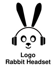 bunny listening to music with headphones. logo icon, flat concept design vector