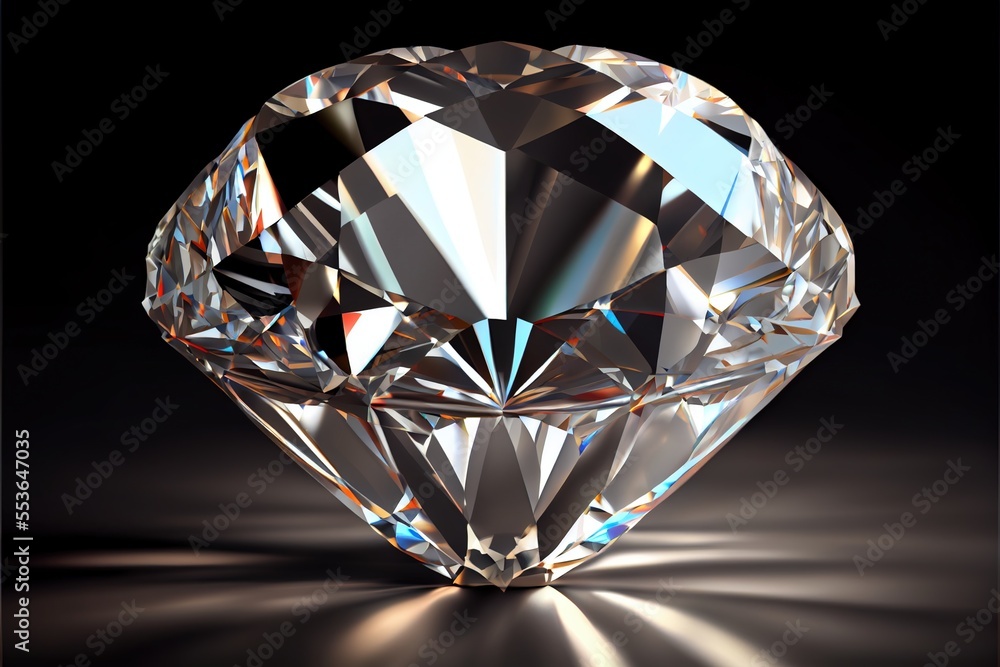 Poster a diamond on a black background with a reflection of light on it's side and a reflection of light on