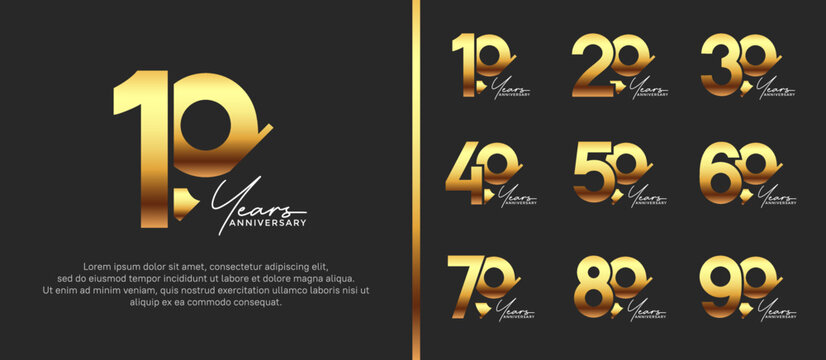 set of anniversary logo style gold and white color on black background for special moment