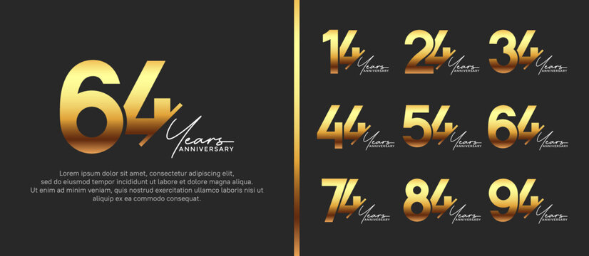 set of anniversary logo style gold and white color on black background for special moment
