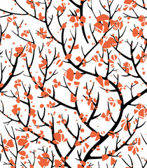 Tree branches with red blossom floral seamless pattern