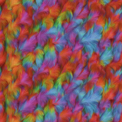 seamless texture of colorful swirly rainbow feathers