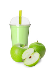 Plastic cup of tasty bubble tea on white background