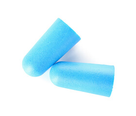 Blue ear plugs on isolated on white background
