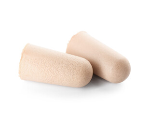 Foam ear plugs on white background