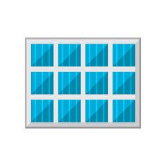 Blue solar cell or solar panel grid module sun energy power generate electricity environmentally friendly clean energy flat vector icon design.