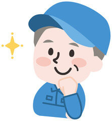 アイデアを思いつく作業員のシニア男性