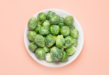 Brussels sprouts on color background