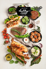 Assortment of healthy cooked meat.