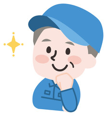 アイデアを思いつく作業員のシニア男性