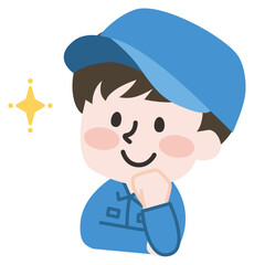 アイデアを思いつく作業員の男性