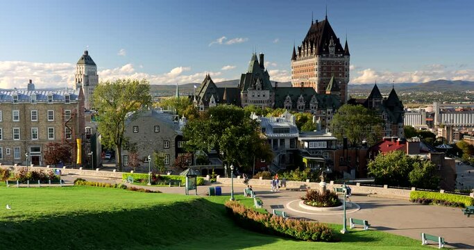 Old Quebec City downtown historic skyline view from the Plains of Abraham