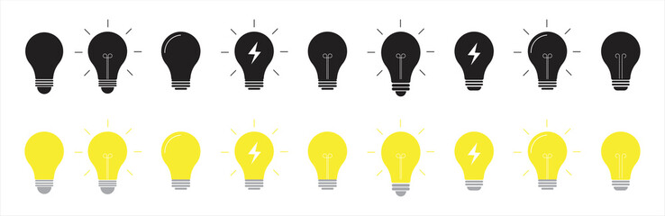 Light bulb icon set. Light bulb icon collection. Light bulbs sign and symbol. Innovation and inspiration icon. Vector illustration.