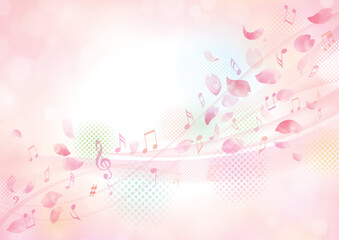 
水彩 ふんわり桜と音符のフレーム、背景