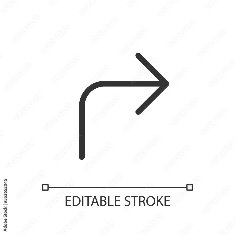 Poster right turn arrow pixel perfect linear ui icon. following direction. road sign. finding route. gui, u