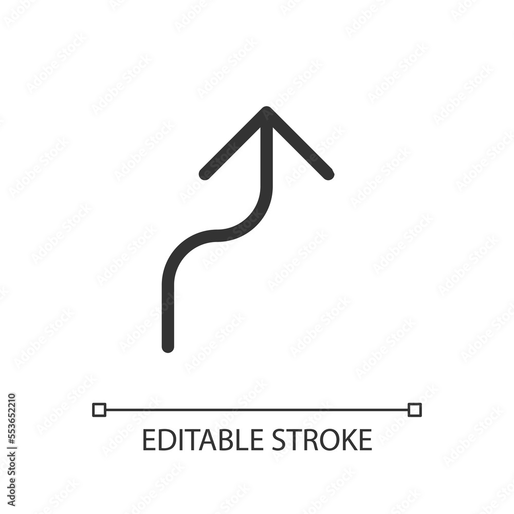 Poster right reverse turn pixel perfect linear ui icon. follow arrow. road sign. finding route. gui, ux des