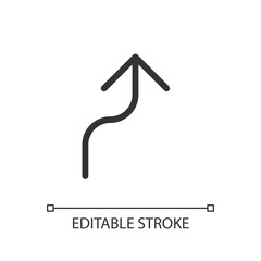 Right reverse turn pixel perfect linear ui icon. Follow arrow. Road sign. Finding route. GUI, UX design. Outline isolated user interface element for app and web. Editable stroke. Arial font used