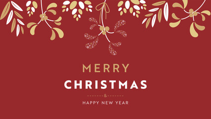 雪の結晶で作られたヤドリギをモチーフにしたクリスマス背景テンプレート（赤）　Christmas background template featuring mistletoe made of snowflakes (red)