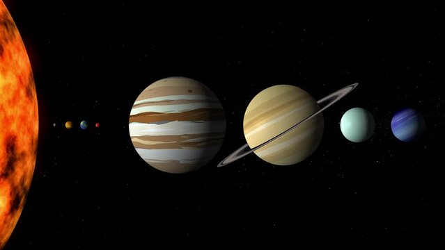 Solar system and its eight planets in an illustrated animation