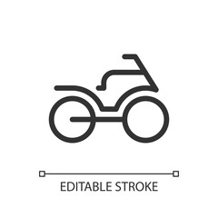 Fototapeta premium Motorbike pixel perfect linear ui icon. Motorcycle transport. Navigation. Riding vehicle. GUI, UX design. Outline isolated user interface element for app and web. Editable stroke. Arial font used