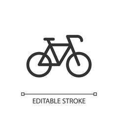 Bicycle pixel perfect linear ui icon. Riding bike. Rental service. Transportation mode. GUI, UX design. Outline isolated user interface element for app and web. Editable stroke. Arial font used