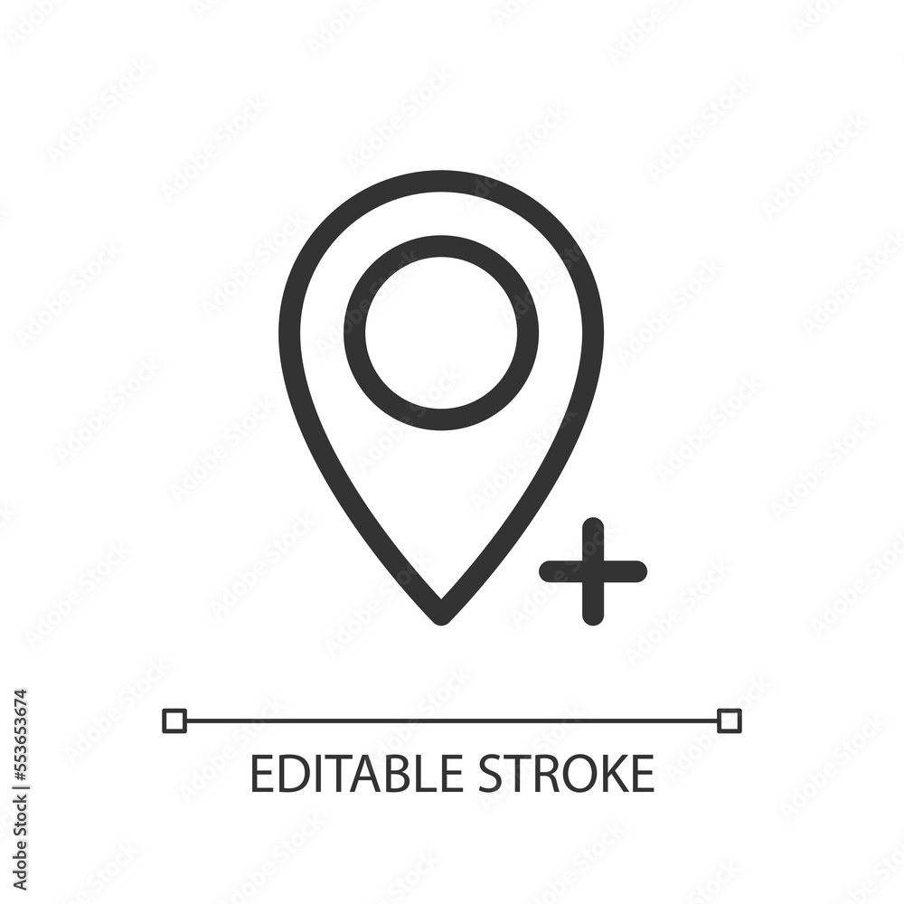 Poster add place to map pixel perfect linear ui icon. highlight area. current location address. gui, ux des