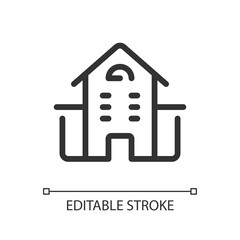 Apartments location pixel perfect linear ui icon. School, university. Rental property. GPS. GUI, UX design. Outline isolated user interface element for app and web. Editable stroke. Arial font used