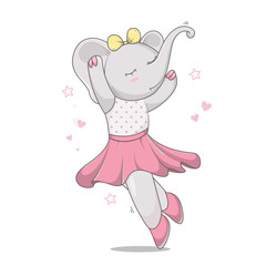 a cute dancing baby elephant ballerina, kid illustration, cute animal drawing, perfect for cards, coloring books, posters