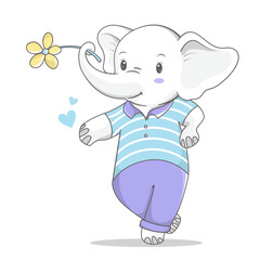 a cute baby elephant is holding flowers vector illustration