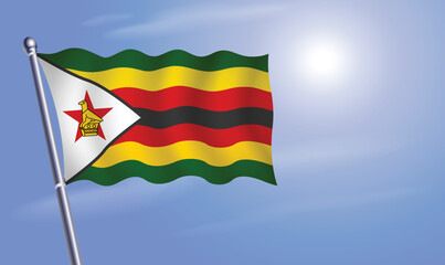 Zimbabwe flag against a blue sky