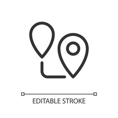 Planning route pixel perfect linear ui icon. GPS navigation. Distance. Move to location. GUI, UX design. Outline isolated user interface element for app and web. Editable stroke. Arial font used