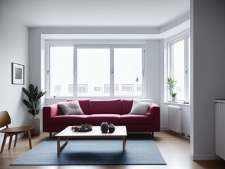 Naklejka na ściany i meble Swedish modern living room with sofa. Very clean and contemporary.