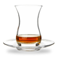 Glass of Turkish tea on white background