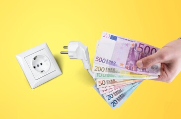 Money banknotes, energy crisis, electricity concept