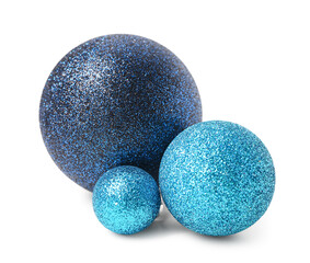 Blue Christmas balls on white background