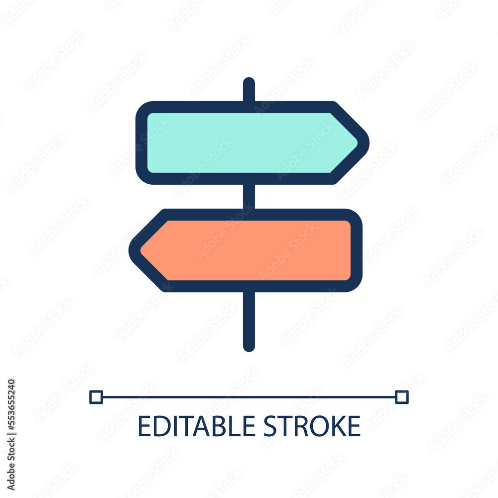 Poster signposts pointing in different directions pixel perfect rgb color ui icon. simple filled line eleme