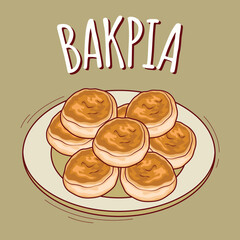 Bakpia illustration Indonesian food with cartoon style