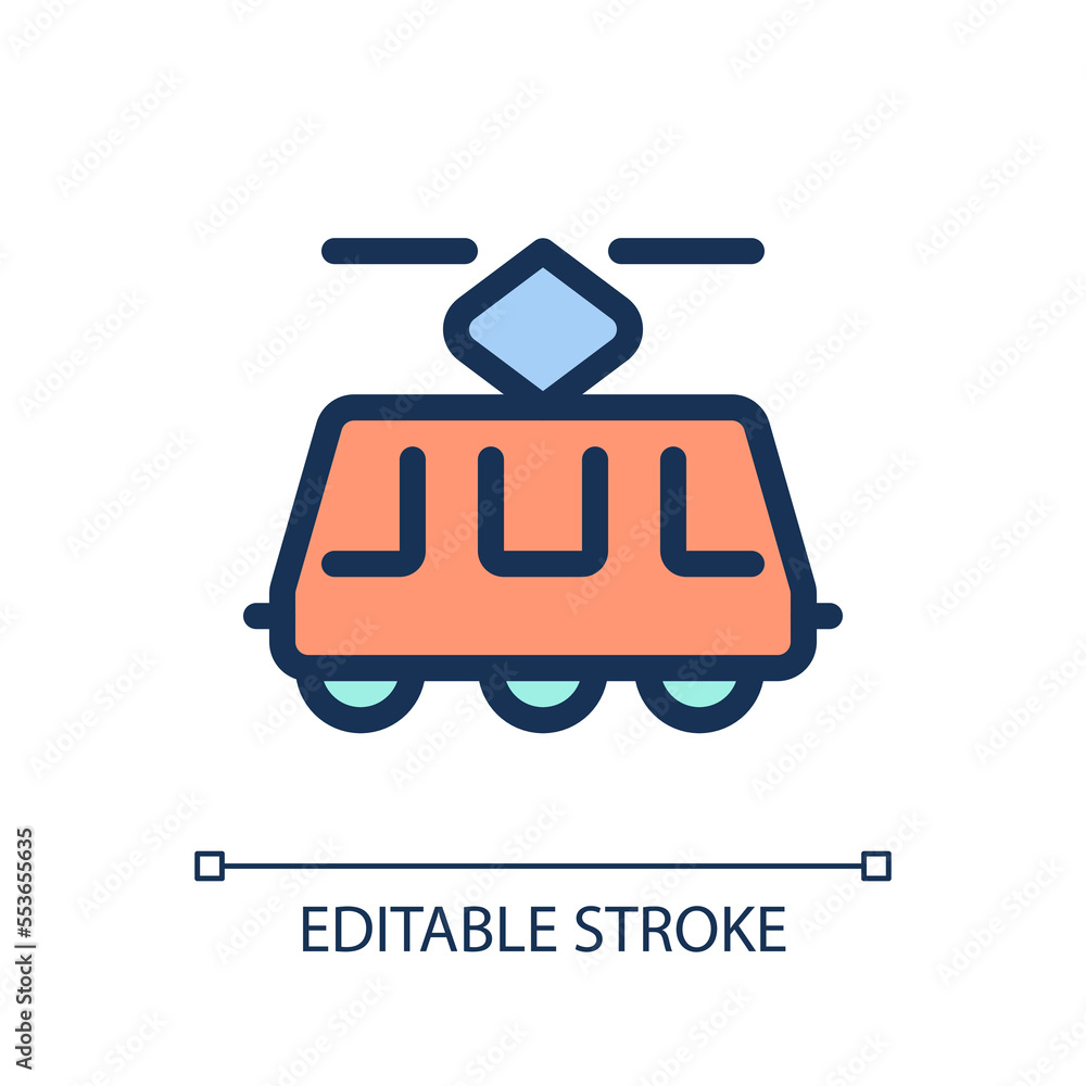 Poster electric trolleybus pixel perfect rgb color ui icon. transportation mode. simple filled line element