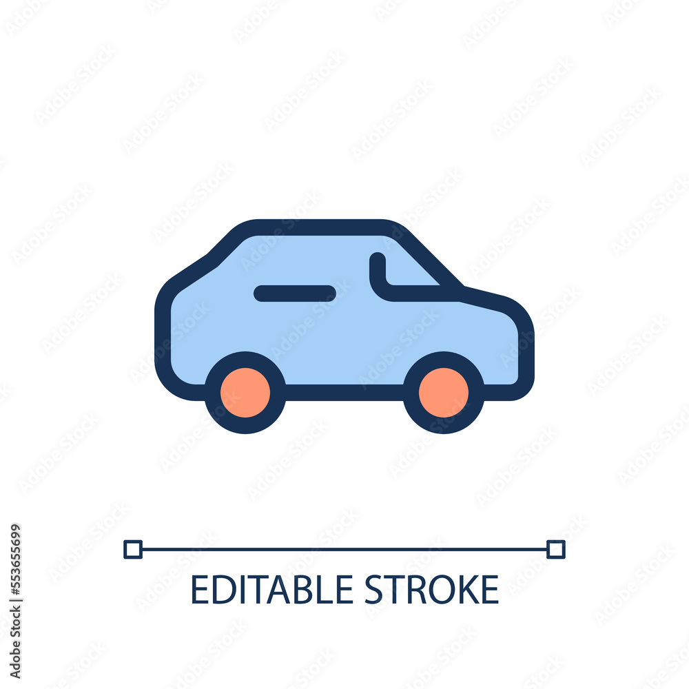 Poster automobile pixel perfect rgb color ui icon. driving car. passenger vehicle. simple filled line eleme