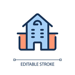 Apartments location pixel perfect RGB color ui icon. School, university. Simple filled line element. GUI, UX design for mobile app. Vector isolated pictogram. Editable stroke. Arial font used