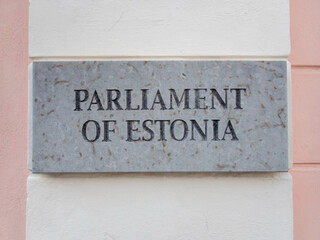 Parliament of Estonia sign in Tallinn